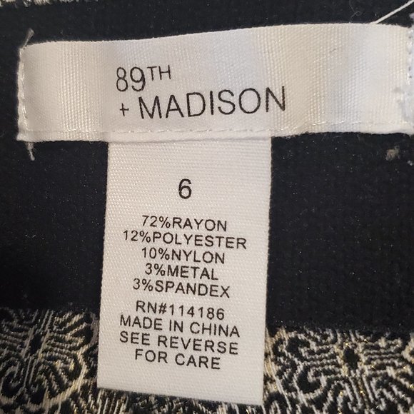 89th & Madison black & white print Stretch Straight Leg Pant Size 6 - Picture 7 of 8